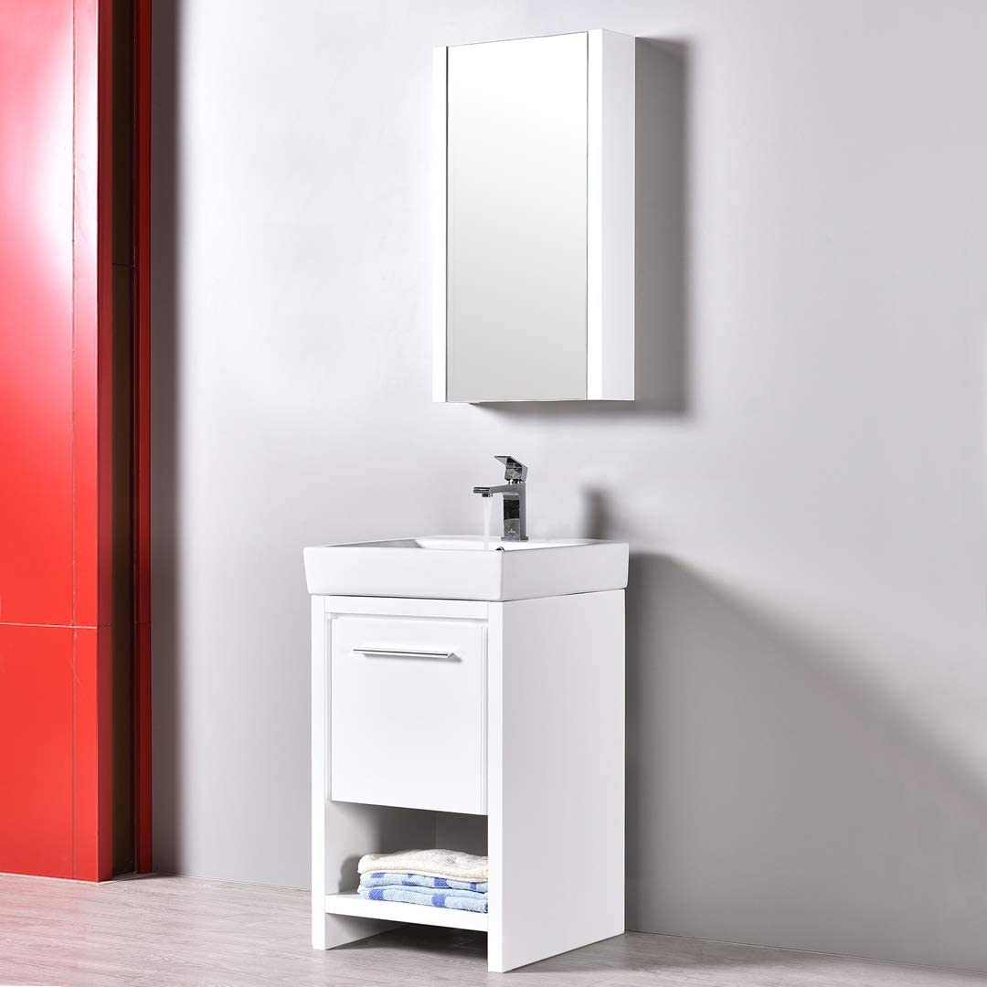 Milan - 20 Inch Vanity with Ceramic Sink & Mirrored Medicine Cabinet - White - Molaix842708123885Milan014 20 01 C MC