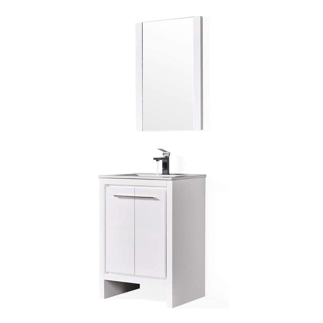 Milan - 24 Inch Vanity with Ceramic Sink & Mirror - White - Molaix842708123939Milan014 24 01 C M