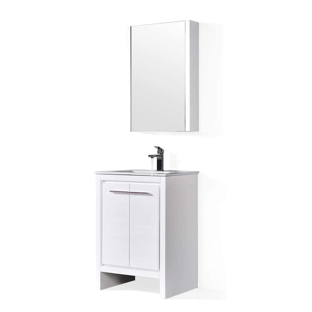 Milan - 24 Inch Vanity with Ceramic Sink & Mirrored Medicine Cabinet - White - Molaix842708123946Milan014 24 01 C MC