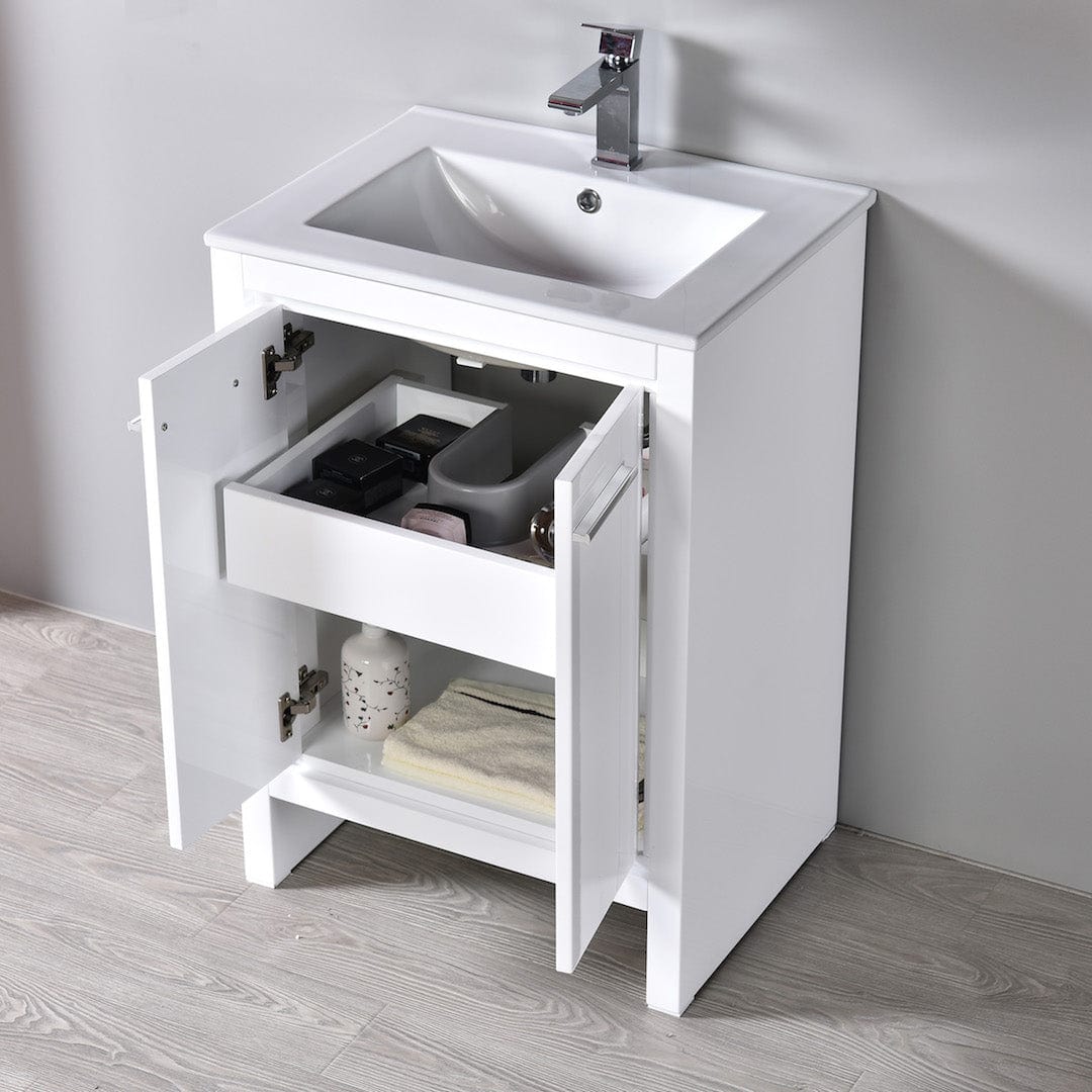 Milan - 24 Inch Vanity with Ceramic Sink & Mirrored Medicine Cabinet - White - Molaix842708123946Milan014 24 01 C MC