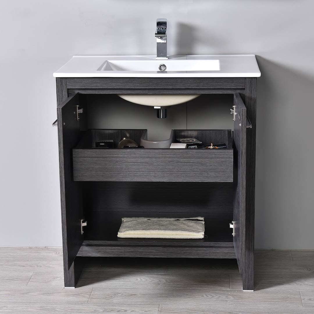 Milan - 30 Inch Vanity with Ceramic Sink & Mirrored Medicine Cabinet - Silver Grey - Molaix842708124035Milan014 30 16 C MC