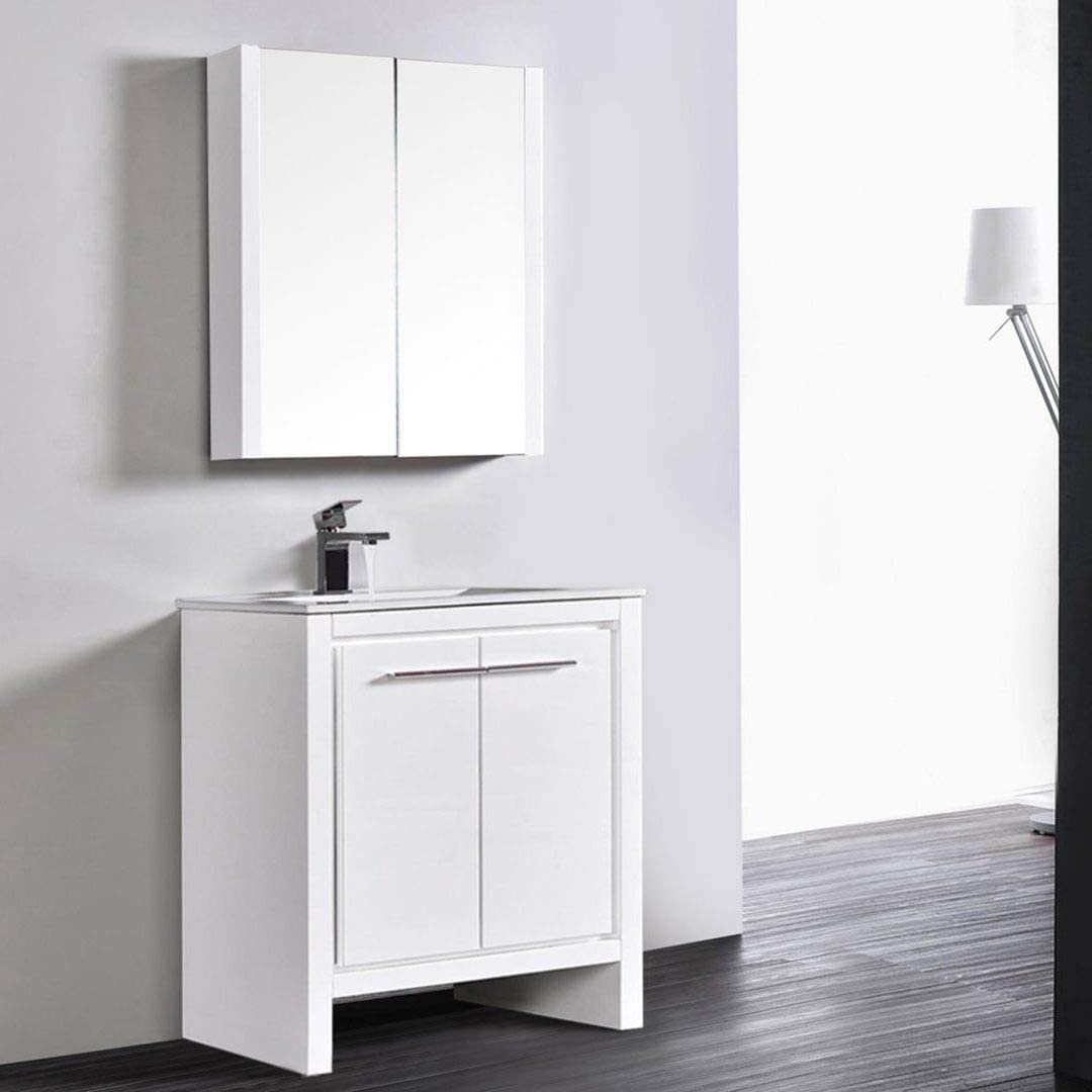 Milan - 30 Inch Vanity with Ceramic Sink & Mirrored Medicine Cabinet - White - Molaix842708124004Milan014 30 01 C MC