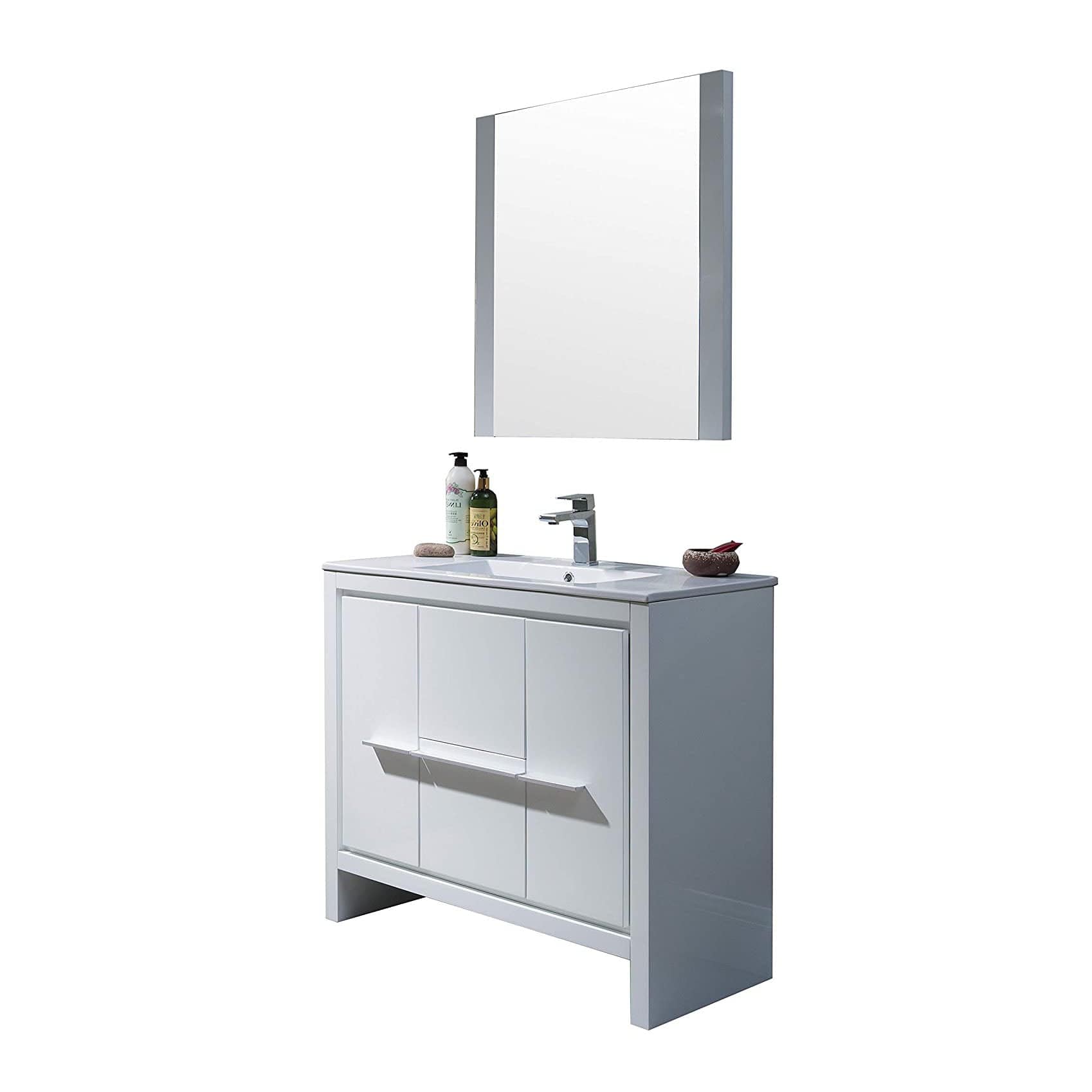 Milan - 36 Inch Vanity with Ceramic Sink & Mirror - White - Molaix842708124059Milan014 36 01 C M