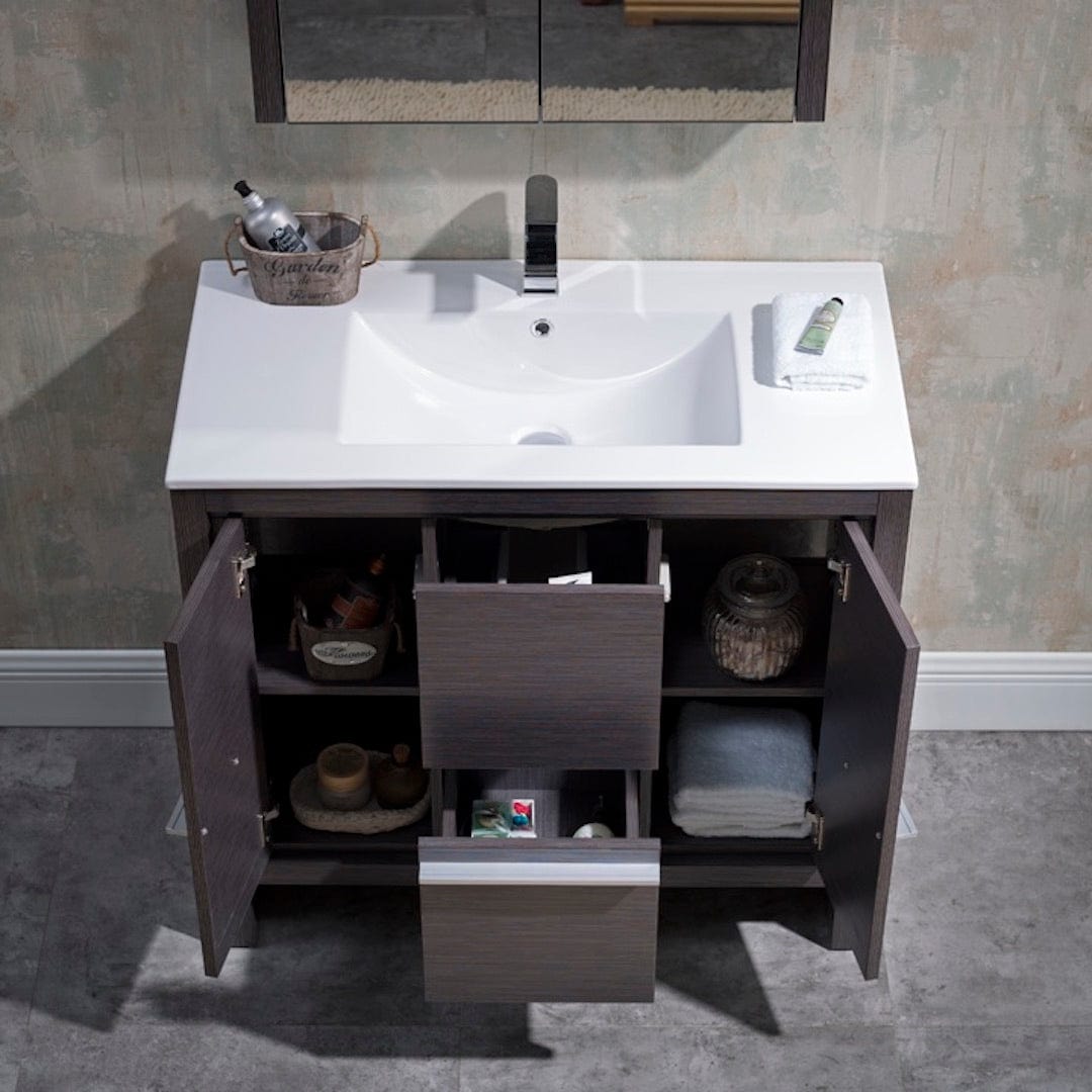 Milan - 36 Inch Vanity with Ceramic Sink & Mirrored Medicine Cabinet - Silver Grey - Molaix842708124097Milan014 36 16 C MC