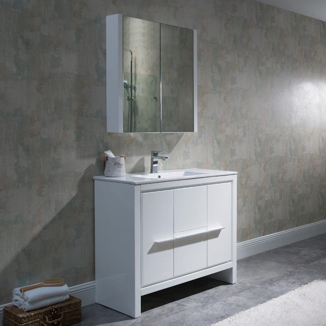 Milan - 36 Inch Vanity with Ceramic Sink & Mirrored Medicine Cabinet- White - White - Molaix842708124066Milan014 36 01 C MC