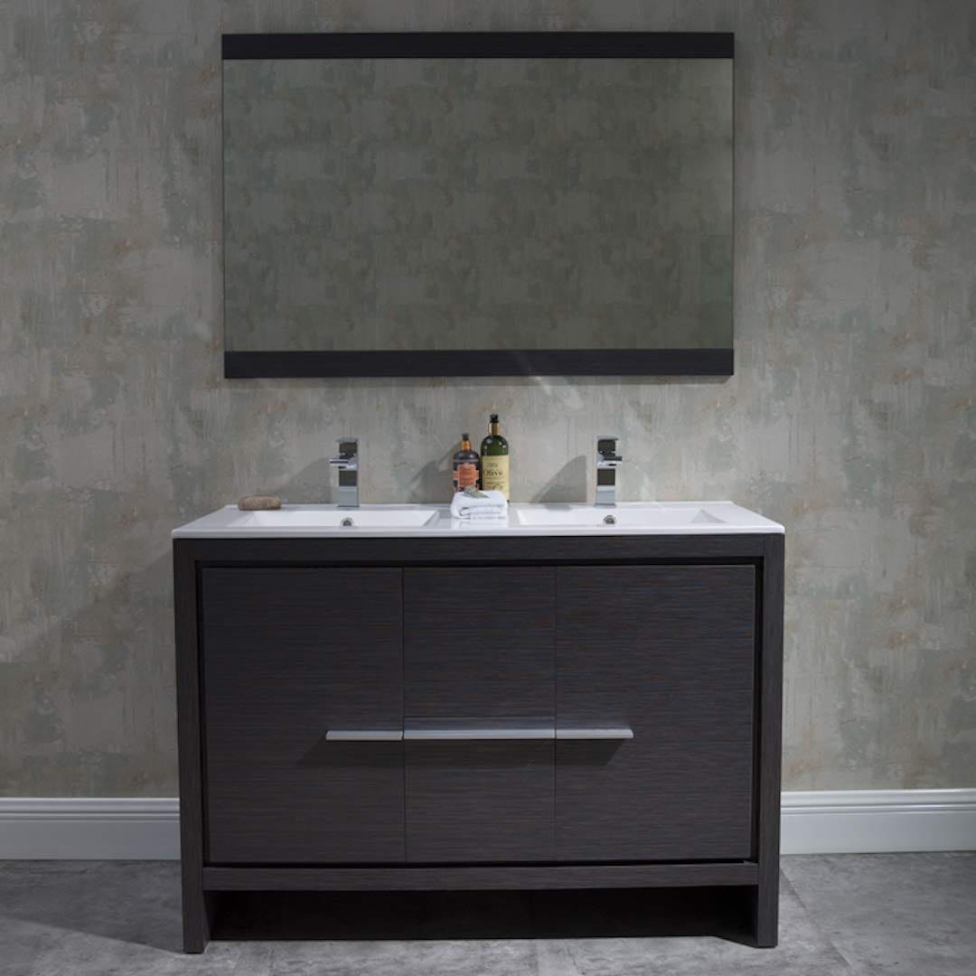 Milan - 48 Inch Vanity with Ceramic Double Sinks & Mirror - Silver Grey - Molaix842708124189Milan014 48 16D C M
