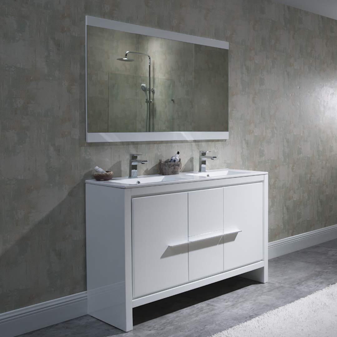 Milan - 48 Inch Vanity with Ceramic Double Sinks & Mirror - White - Molaix842708124134Milan014 48 01D C M