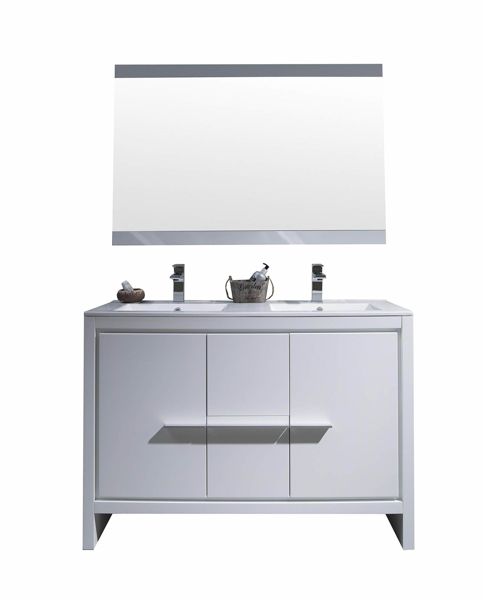 Milan - 48 Inch Vanity with Ceramic Double Sinks & Mirror - White - Molaix842708124134Milan014 48 01D C M