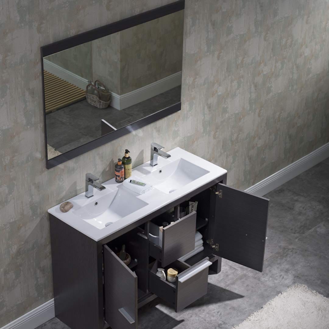 Milan - 48 Inch Vanity with Ceramic Double Sinks - Silver Grey - Molaix842708124165Milan014 48 16D C