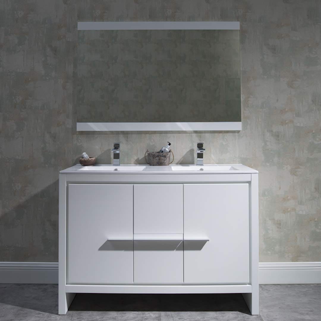 Milan - 48 Inch Vanity with Ceramic Double Sinks - White - Molaix842708124110Milan014 48 01D C