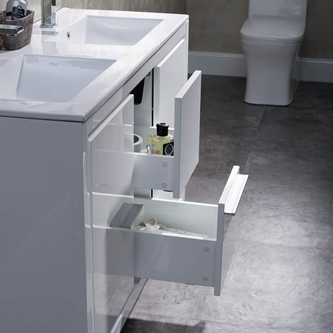 Milan - 48 Inch Vanity with Ceramic Double Sinks - White - Molaix842708124110Milan014 48 01D C