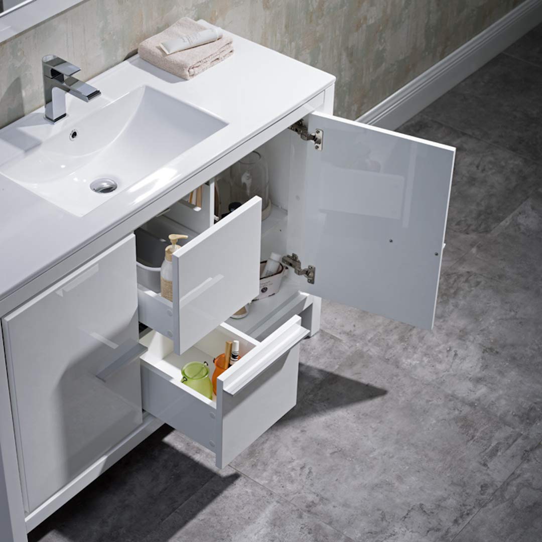 Milan - 48 Inch Vanity with Ceramic Single Sink & Mirror - White - Molaix842708124127Milan014 48 01S C M