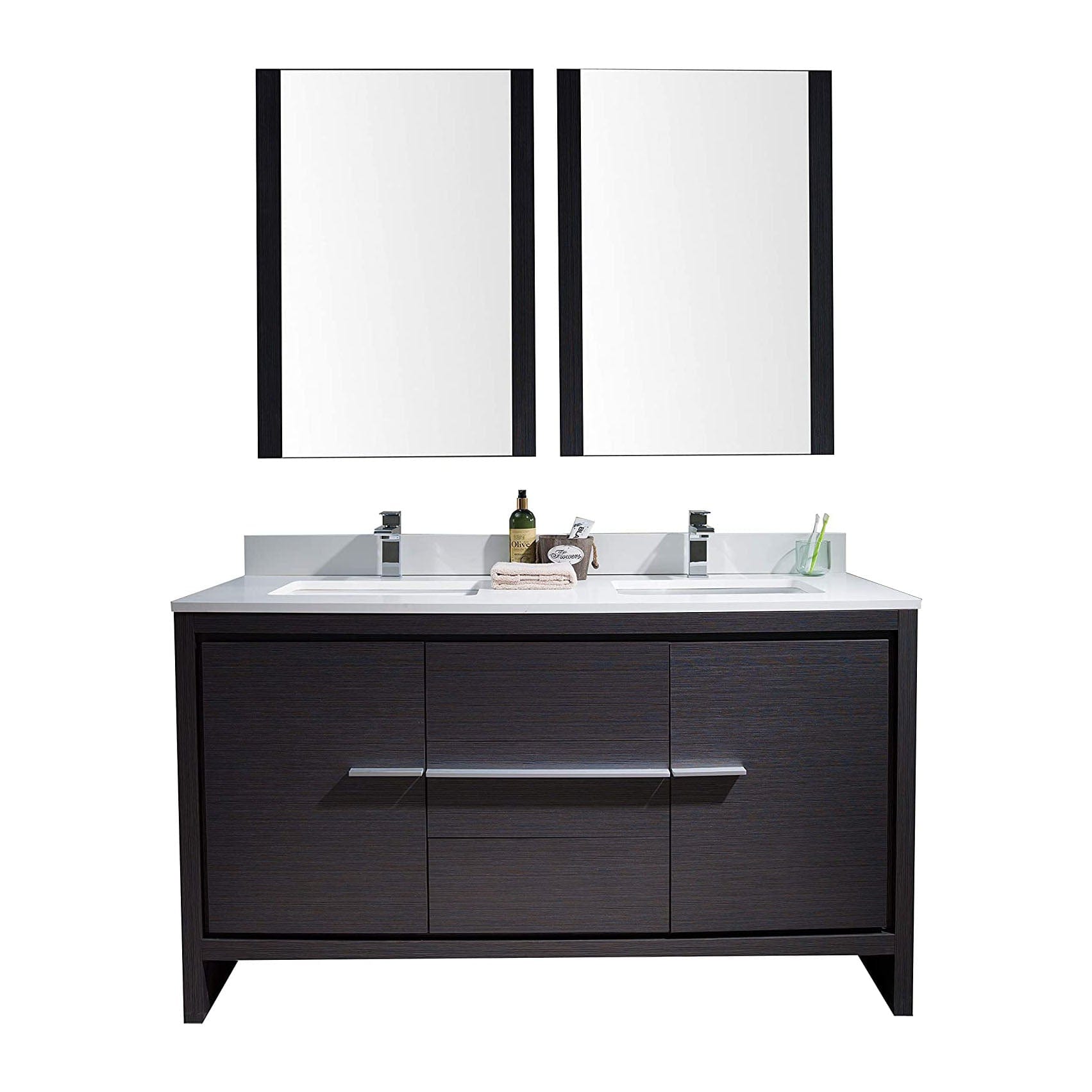 Milan - 60 Inch Vanity with Ceramic Sink & Mirror - Silver Grey - Molaix842708124240Milan014 60 16 C M