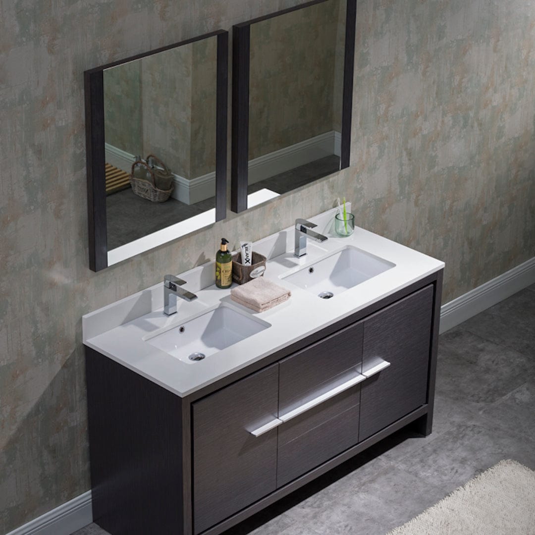 Milan - 60 Inch Vanity with Ceramic Sink & Mirror - Silver Grey - Molaix842708124240Milan014 60 16 C M