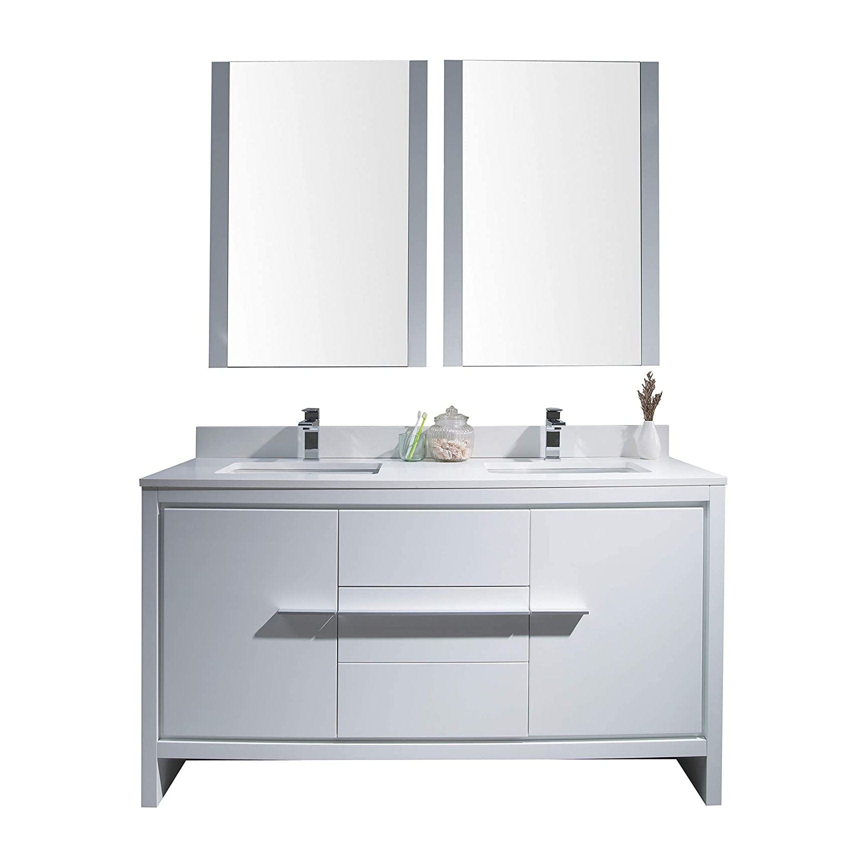 Milan - 60 Inch Vanity with Ceramic Sink & Mirror - White - Molaix842708124219Milan014 60 01 C M