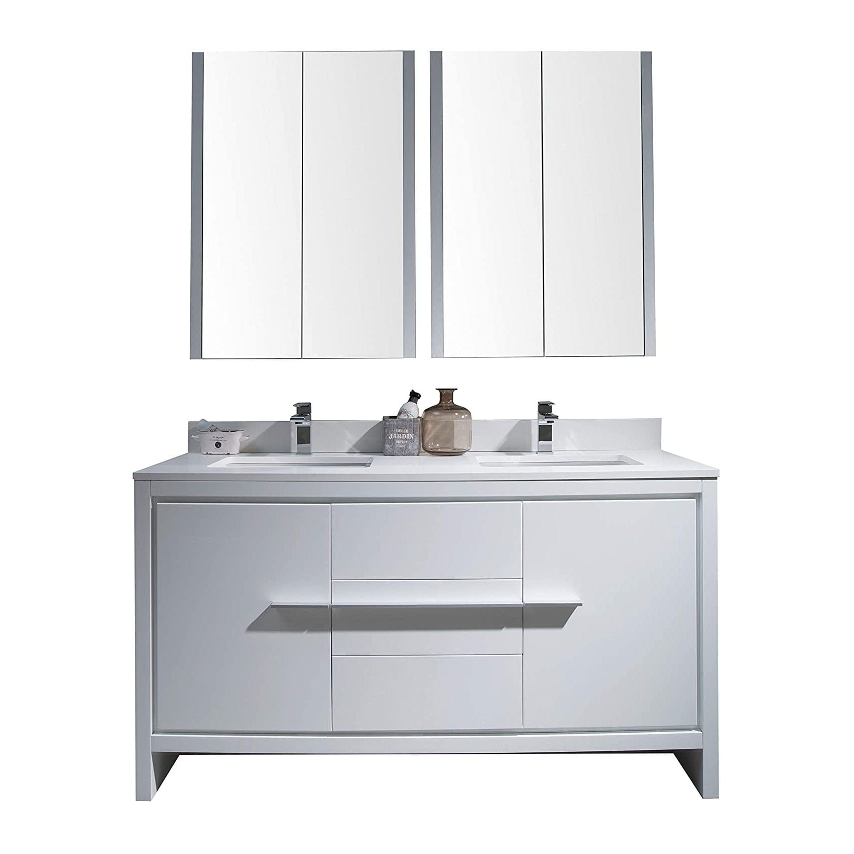 Milan - 60 Inch Vanity with Ceramic Sink & Mirrored Medicine Cabinet- White - White - Molaix842708124226Milan014 60 01 C MC