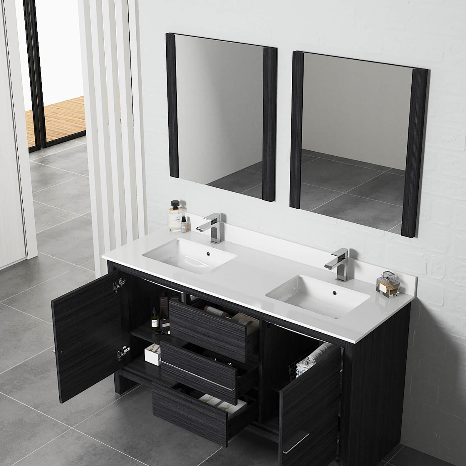 Milan - 60 Inch Vanity with Ceramic Sink - Silver Grey - Molaix842708124233Milan014 60 16 C