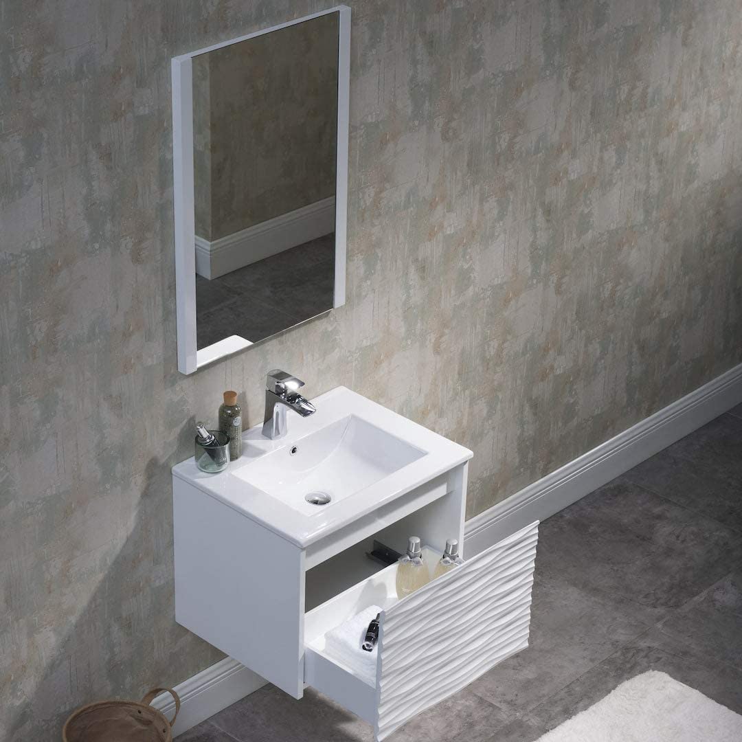 Paris - 24 Inch Vanity with Ceramic Sink & Mirror - White - Molaix842708122376Paris008 24 01 C M