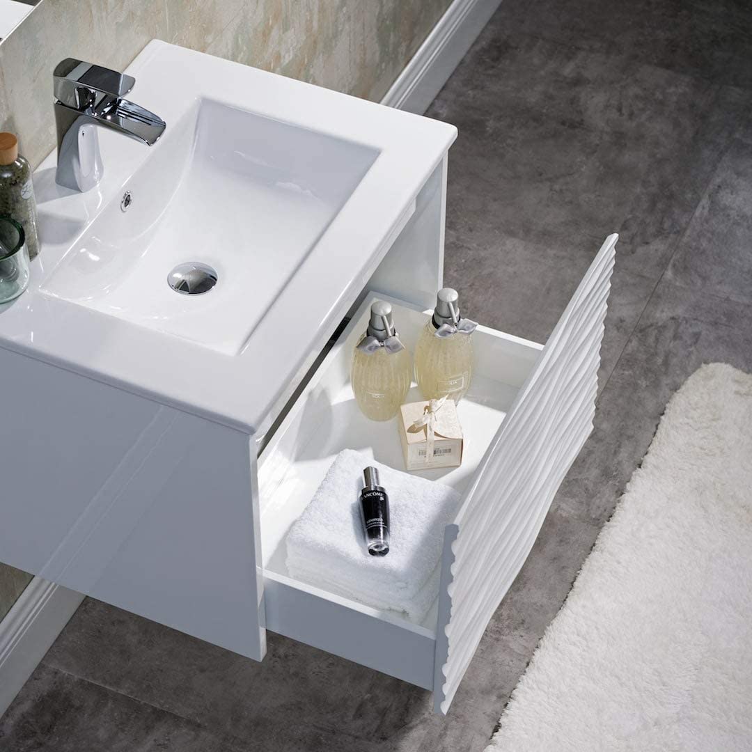 Paris - 24 Inch Vanity with Ceramic Sink & Mirror - White - Molaix842708122376Paris008 24 01 C M