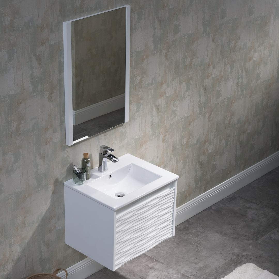 Paris - 24 Inch Vanity with Ceramic Sink & Mirror - White - Molaix842708122376Paris008 24 01 C M