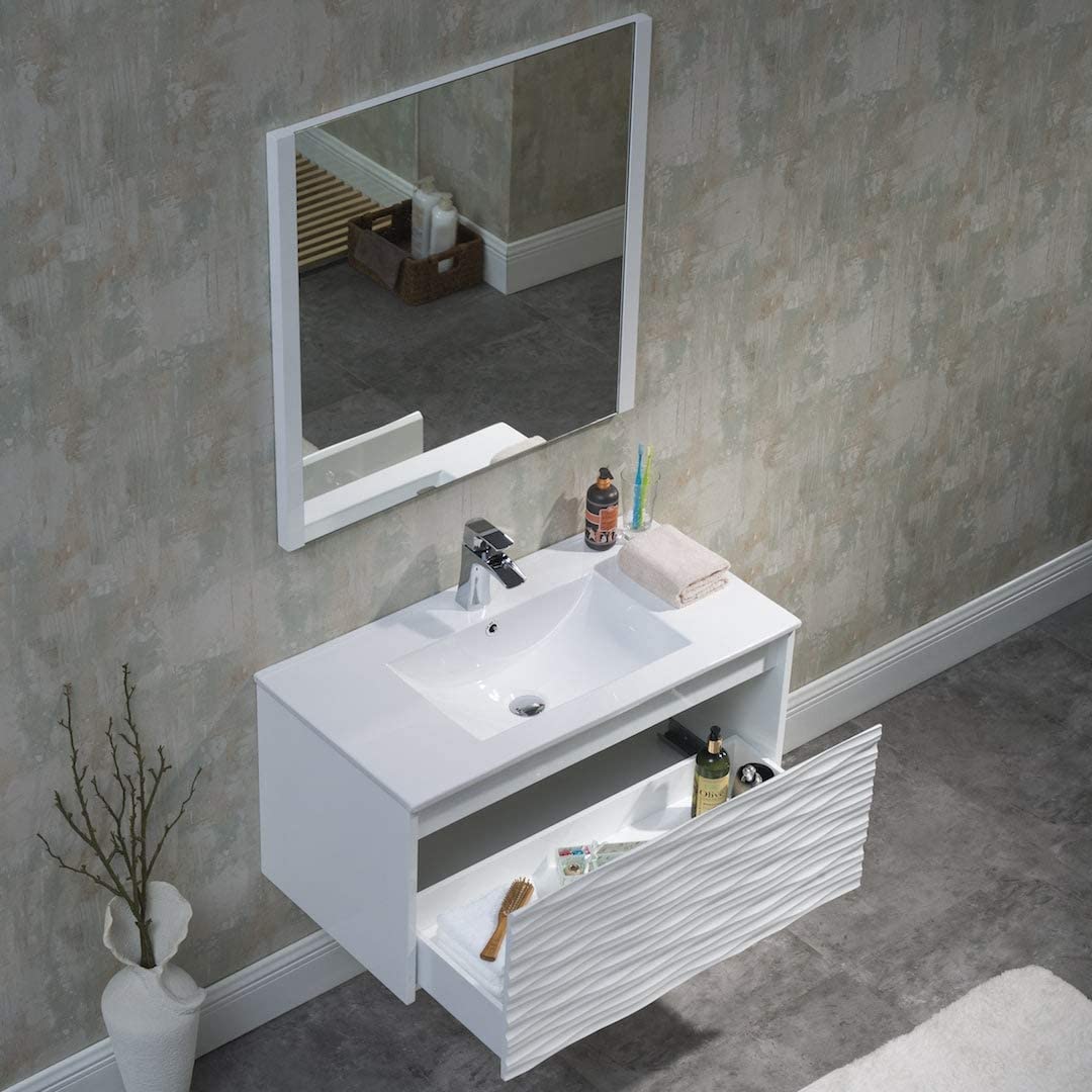 Paris - 36 Inch Vanity with Ceramic Sink - White - Molaix842708117457Paris008 36 01 C
