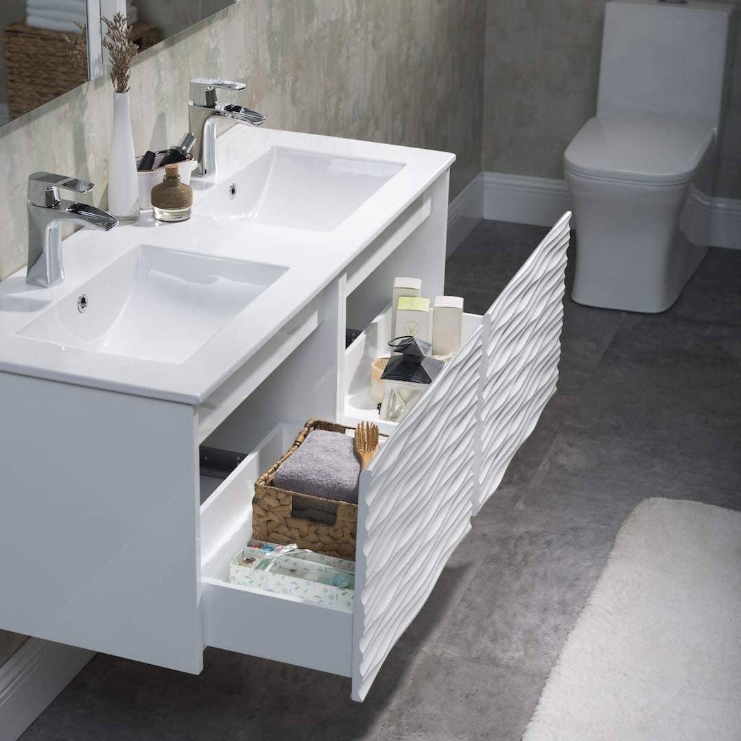 Paris - 48 Inch Vanity with Ceramic Double Sinks & Mirror - White - Molaix842708122413Paris008 48 01D C M