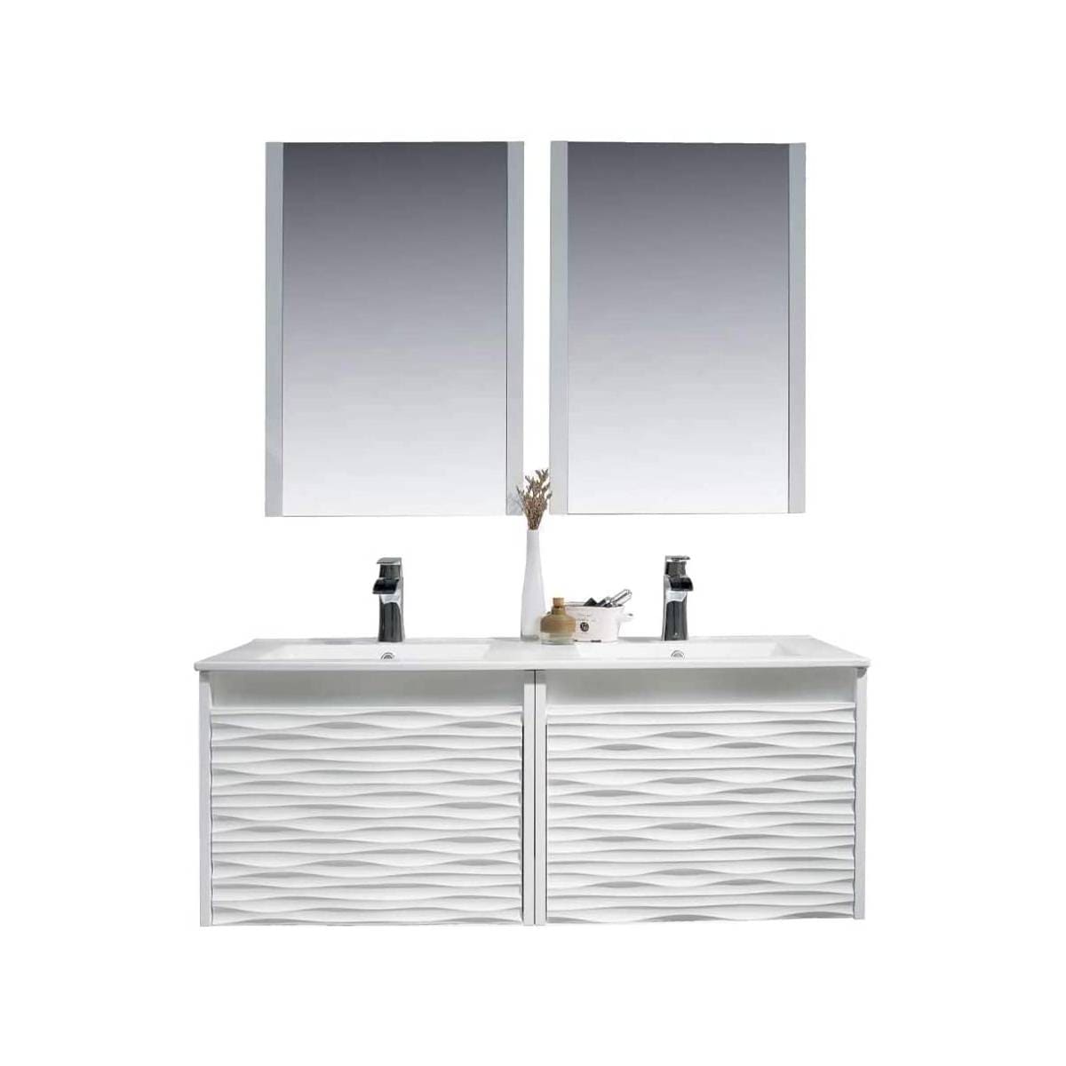 Paris - 48 Inch Vanity with Ceramic Double Sinks & Mirror - White - Molaix842708122413Paris008 48 01D C M