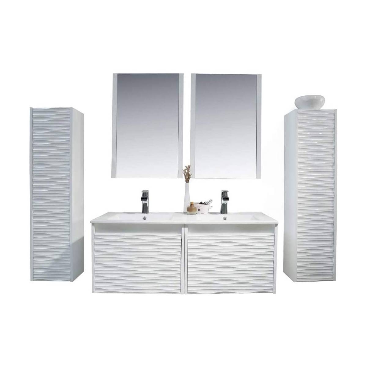 Paris - 48 Inch Vanity with Ceramic Double Sinks, Two Mirrors & Two Side Cabinets - White - Molaix842708122420Paris008 48 01D C M 2SC