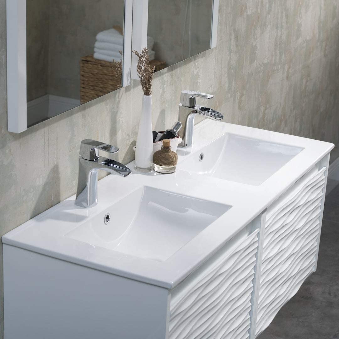 Paris - 48 Inch Vanity with Ceramic Double Sinks - White - Molaix842708122390Paris008 48 01D C