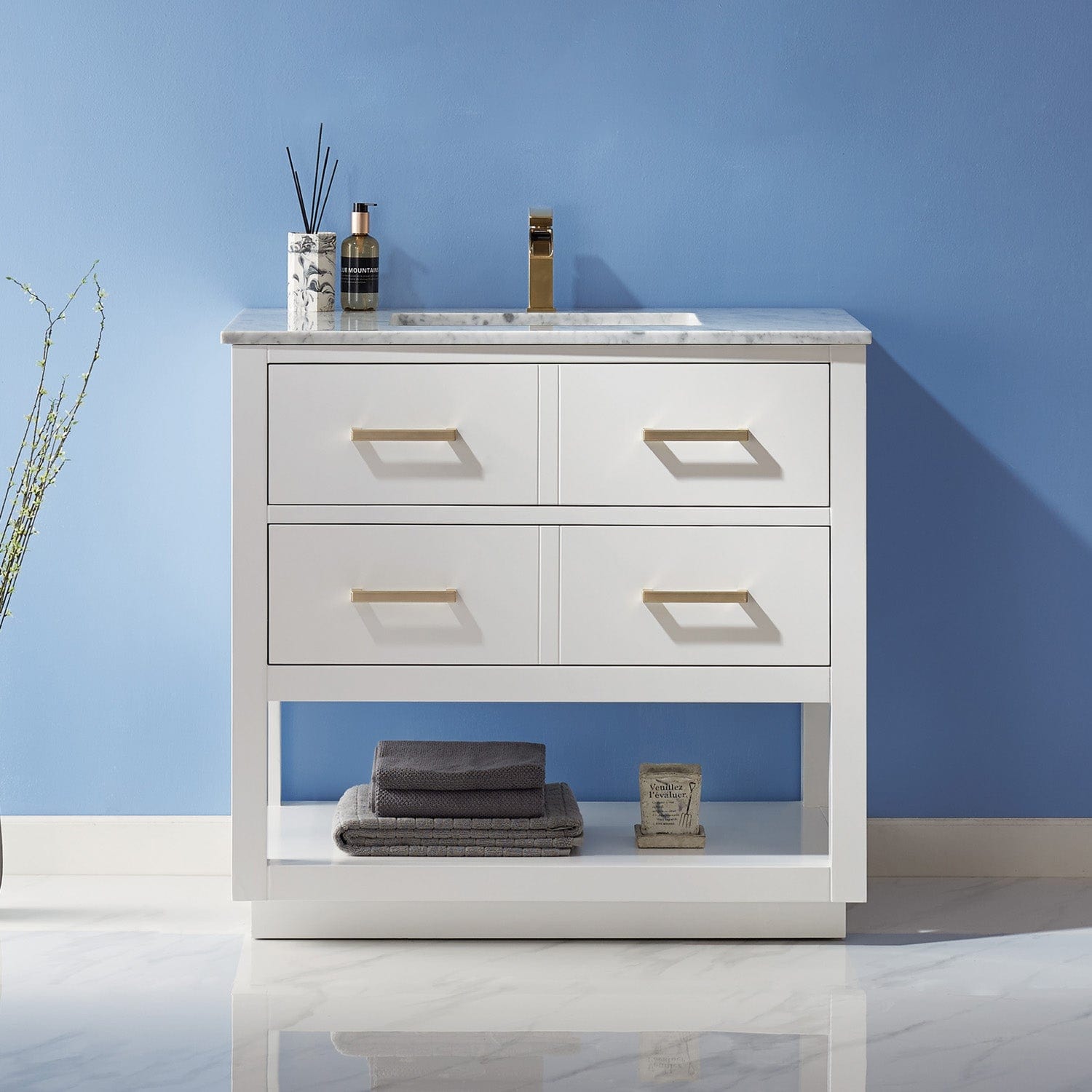 Remi 36" Single Bathroom Vanity Set in White and Carrara White Marble Countertop without Mirror 532036-WH-CA-NM - Molaix631112971447Bathroom Vanities532036-WH-CA-NM