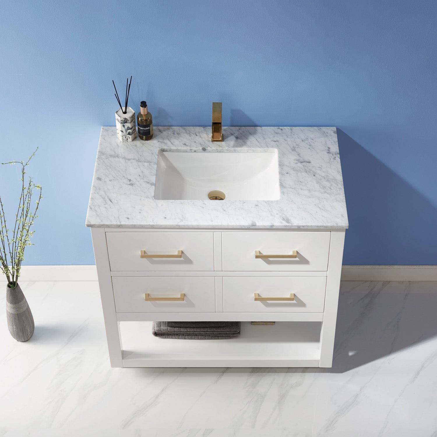 Remi 36" Single Bathroom Vanity Set in White and Carrara White Marble Countertop without Mirror 532036-WH-CA-NM - Molaix631112971447Bathroom Vanities532036-WH-CA-NM