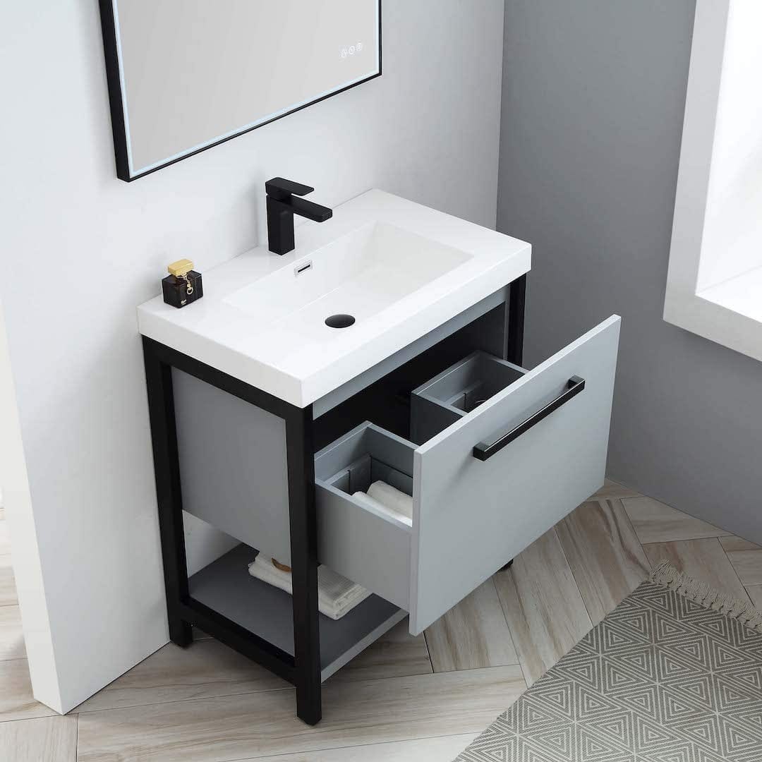 Riga - 30 Inch Vanity with Acrylic Sink - Metal Gray - Molaix842708123120Riga022 30 15 A