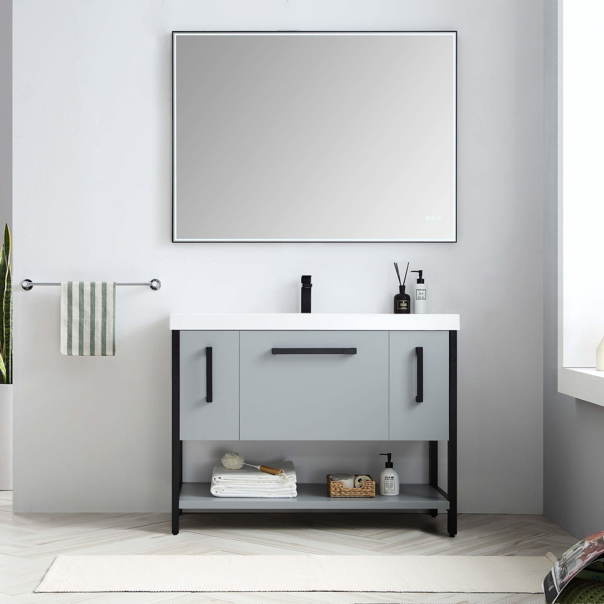 Riga - 48 Inch Vanity with Acrylic Single Sink - Metal Gray - Molaix842708123229Riga022 48 15S A