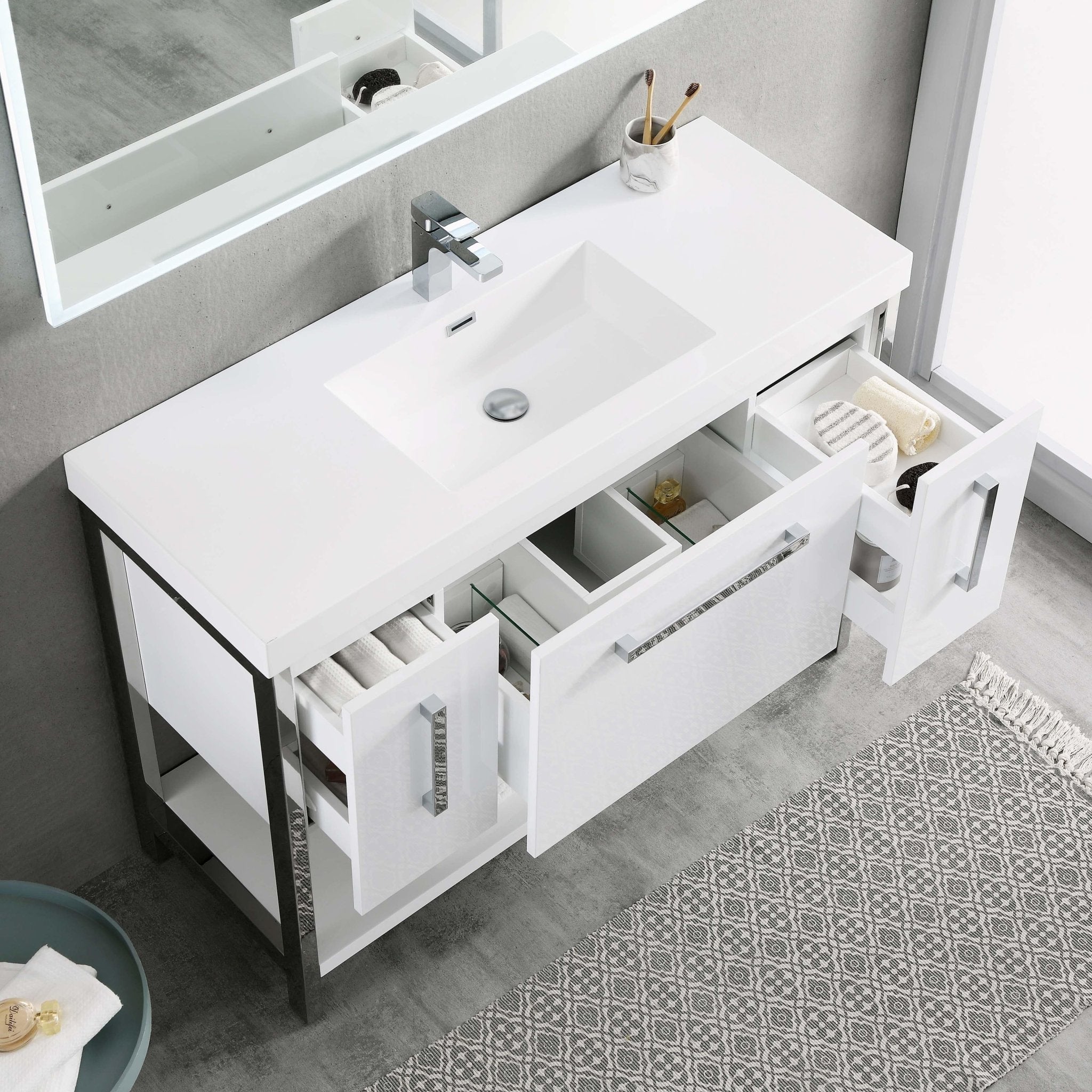 Riga - 48 Inch Vanity with Acrylic Single Sink - White - Molaix842708123182Riga022 48 01S A