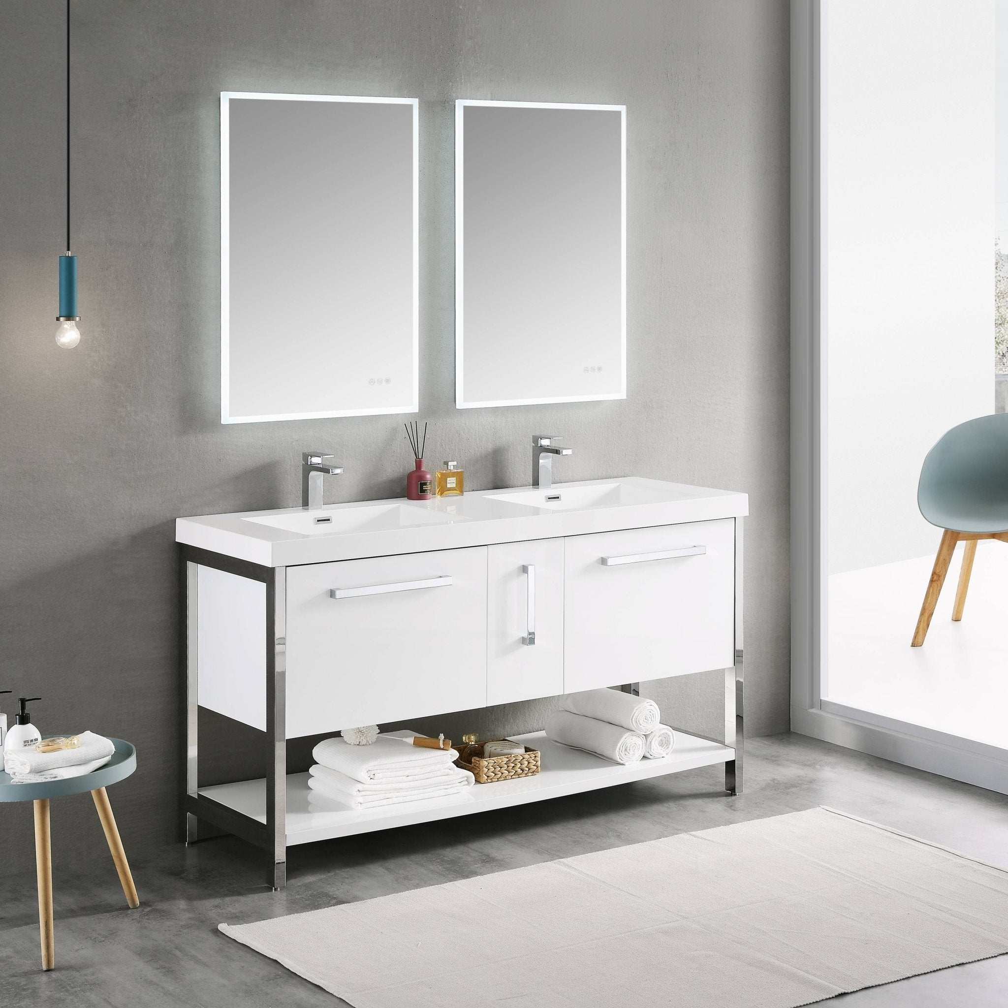Riga - 60 Inch Vanity with Acrylic Sink - White - Molaix842708123267Riga022 60 01 A