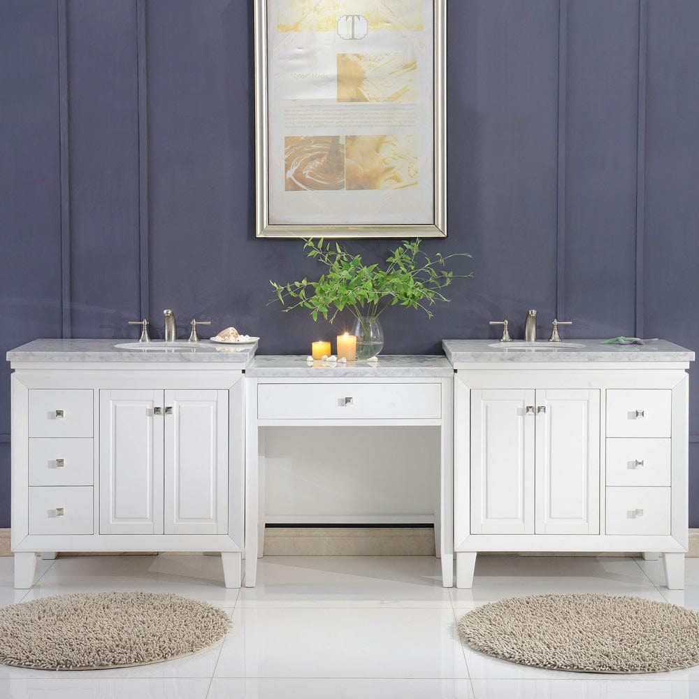 Silkroad Exclusive 103-inch Carrara White Marble Top Double Sink Bathroom Vanity - V0320WW103D - Molaix600316839235Bathroom VanityV0320WW103D
