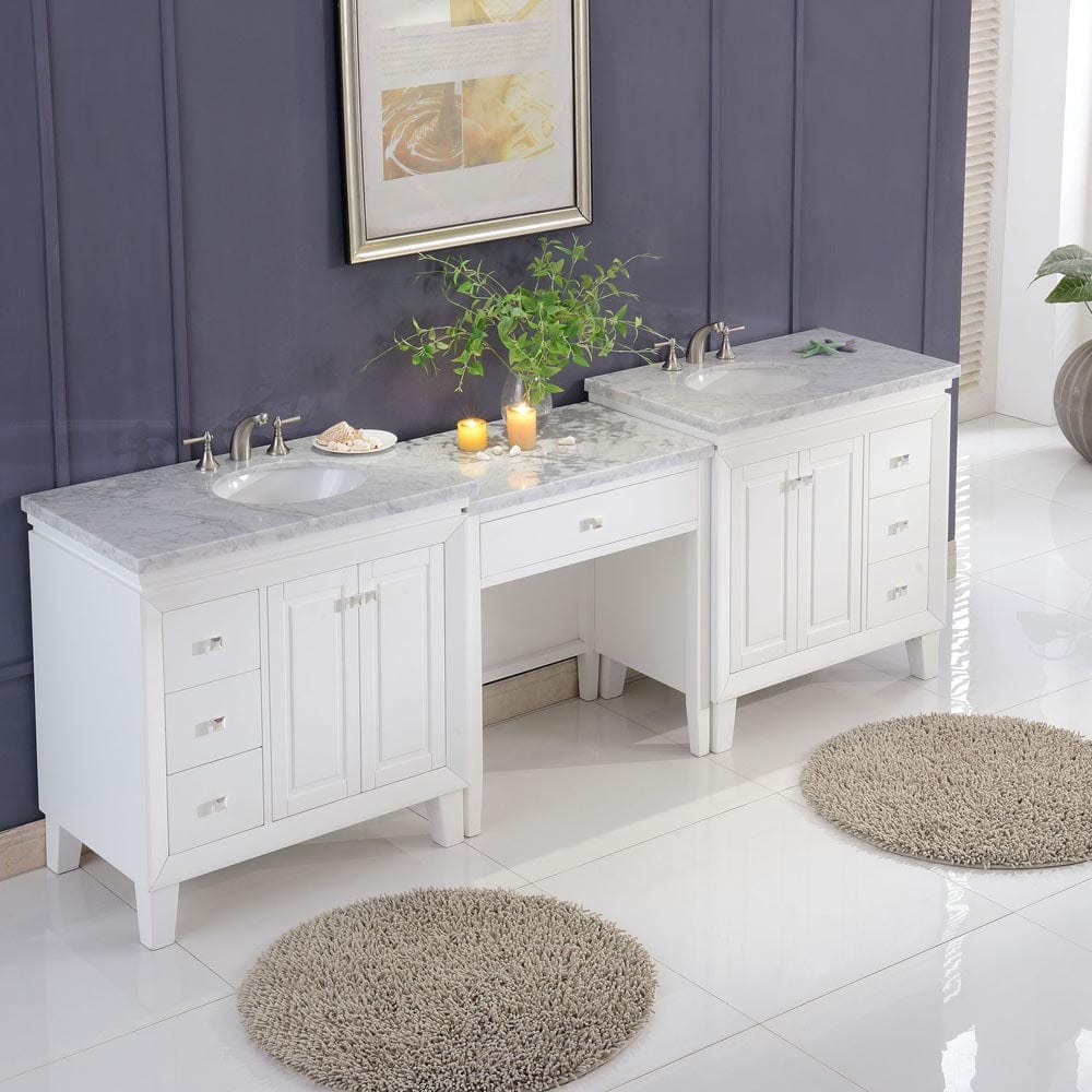 Silkroad Exclusive 103-inch Carrara White Marble Top Double Sink Bathroom Vanity - V0320WW103D - Molaix600316839235Bathroom VanityV0320WW103D