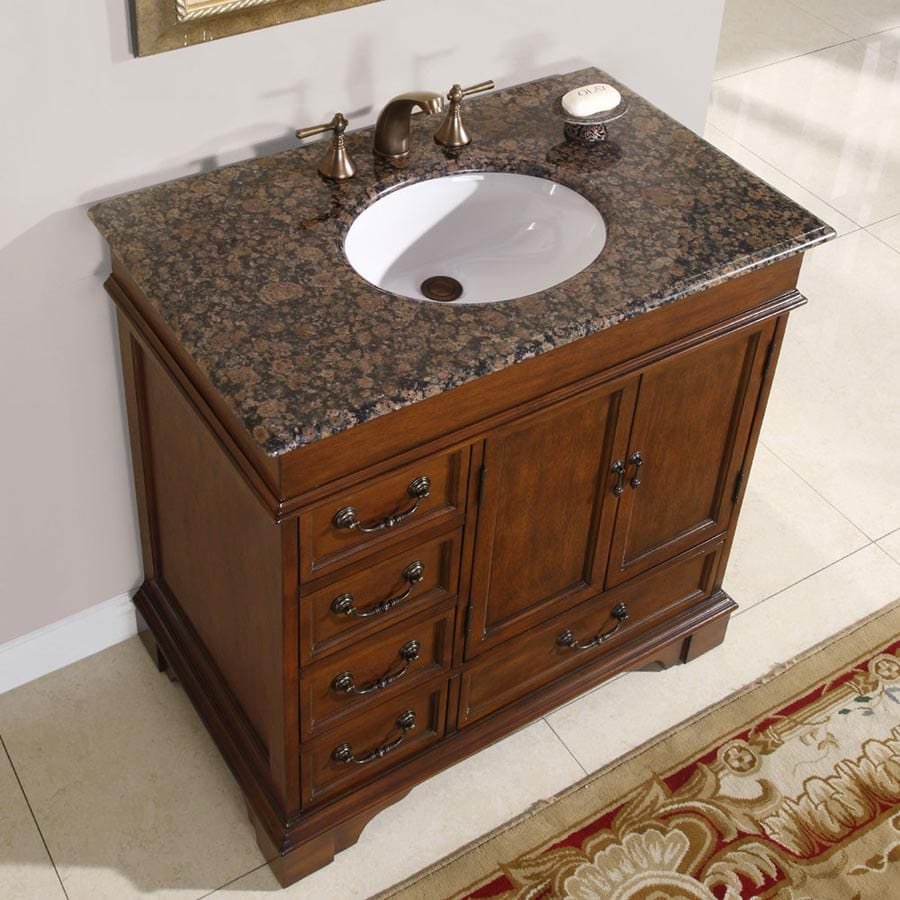 Silkroad Exclusive 36-inch Baltic Brown Granite Top Single Sink Bathroom Vanity - HYP-0212-BB-UWC-36 - Molaix610256800233Bathroom VanityHYP-0212-BB-UWC-36