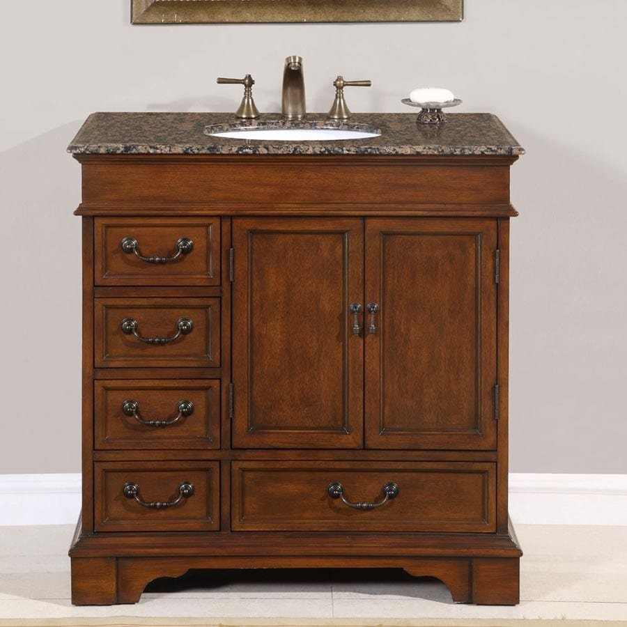 Silkroad Exclusive 36-inch Baltic Brown Granite Top Single Sink Bathroom Vanity - HYP-0212-BB-UWC-36 - Molaix610256800233Bathroom VanityHYP-0212-BB-UWC-36