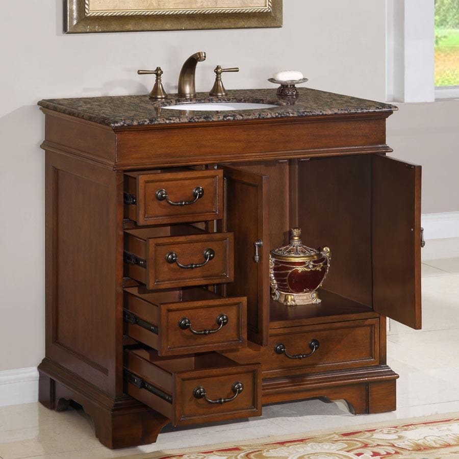 Silkroad Exclusive 36-inch Baltic Brown Granite Top Single Sink Bathroom Vanity - HYP-0212-BB-UWC-36 - Molaix610256800233Bathroom VanityHYP-0212-BB-UWC-36