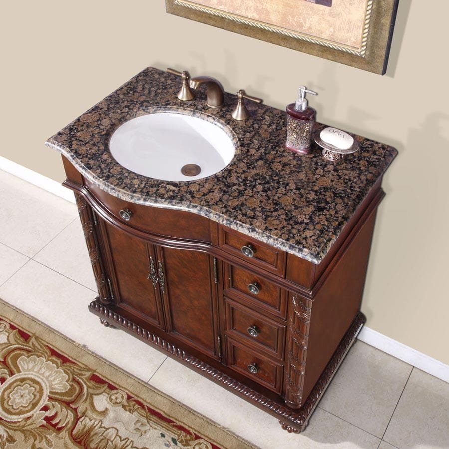 Silkroad Exclusive 36-inch Baltic Brown Granite Top Single Sink Bathroom Vanity - HYP-0213-BB-UWC-36-L - Molaix610256800264Bathroom VanityHYP-0213-BB-UWC-36-L