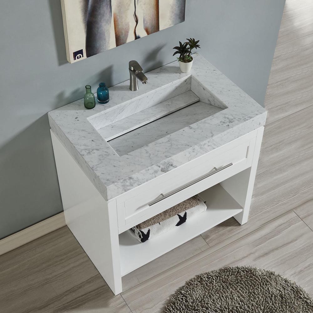 Silkroad Exclusive 36-inch Carrara White Marble Top Single Sink Bathroom Vanity - C01036WC_T0136WRC - Molaix600316839617Bathroom VanityC01036WC_T0136WRC