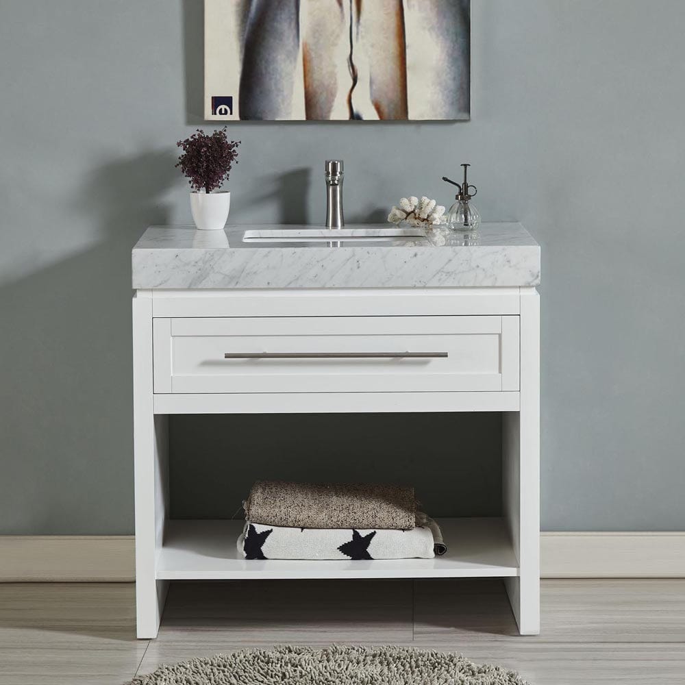 Silkroad Exclusive 36-inch Carrara White Marble Top Single Sink Bathroom Vanity - C01136WC_T0236WSC - Molaix600316839655Bathroom VanityC01136WC_T0236WSC