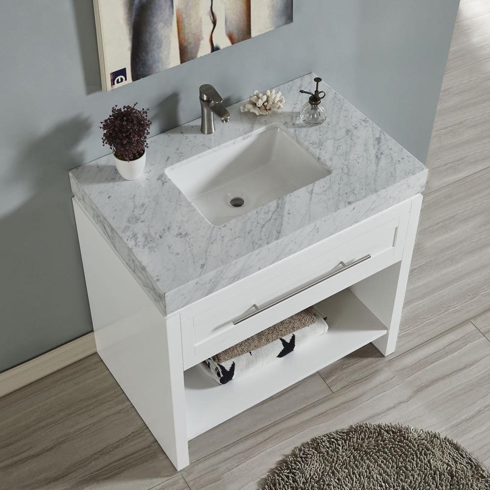 Silkroad Exclusive 36-inch Carrara White Marble Top Single Sink Bathroom Vanity - C01136WC_T0236WSC - Molaix600316839655Bathroom VanityC01136WC_T0236WSC