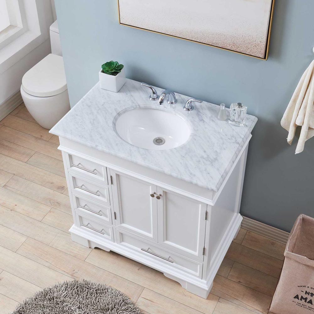 Silkroad Exclusive 36-inch Carrara White Marble Top Single Sink Bathroom Vanity - HYP-0212-WM-UWC-36 - Molaix610256802800Bathroom VanityHYP-0212-WM-UWC-36