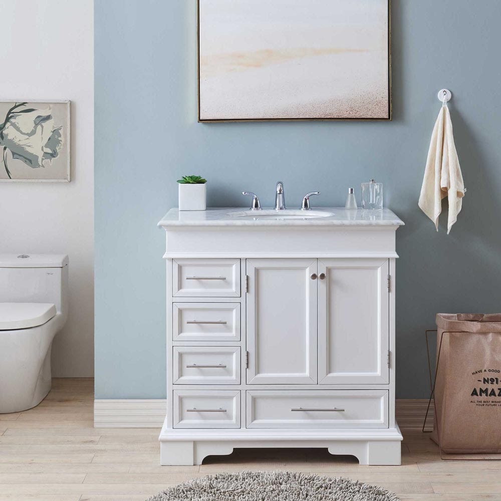 Silkroad Exclusive 36-inch Carrara White Marble Top Single Sink Bathroom Vanity - HYP-0212-WM-UWC-36 - Molaix610256802800Bathroom VanityHYP-0212-WM-UWC-36