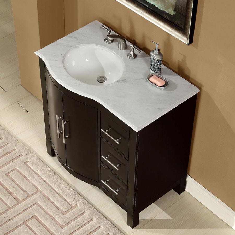 Silkroad Exclusive 36-inch Carrara White Marble Top Single Sink Bathroom Vanity - HYP-0912-WM-UWC-36-L - Molaix610256802701Bathroom VanityHYP-0912-WM-UWC-36-L