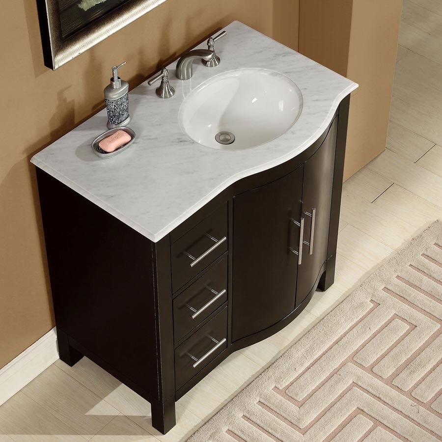 Silkroad Exclusive 36-inch Carrara White Marble Top Single Sink Bathroom Vanity - HYP-0912-WM-UWC-36-R - Molaix610256802718Bathroom VanityHYP-0912-WM-UWC-36-R