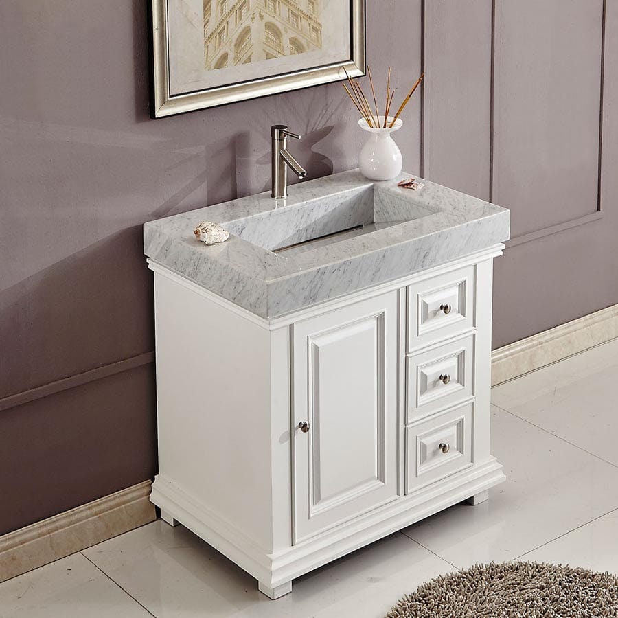 Silkroad Exclusive 36-inch Carrara White Marble Top Single Sink Bathroom Vanity - V0286WR36L - Molaix600316838993Bathroom VanityV0286WR36L