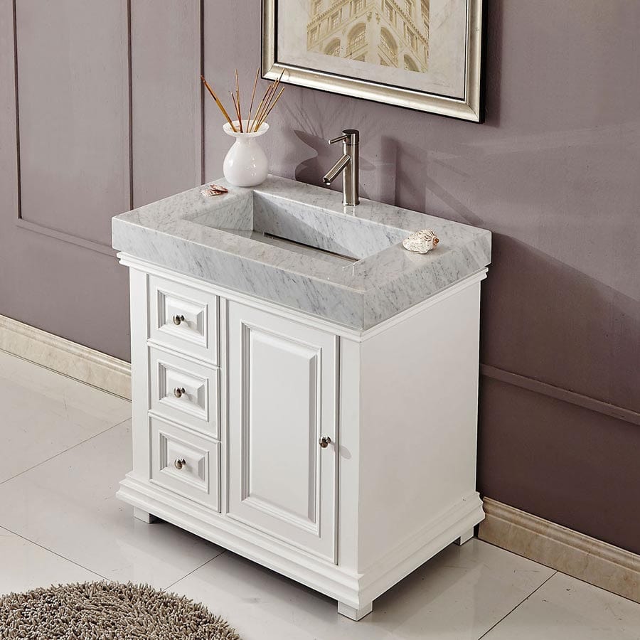 Silkroad Exclusive 36-inch Carrara White Marble Top Single Sink Bathroom Vanity - V0286WR36R - Molaix600316839006Bathroom VanityV0286WR36R